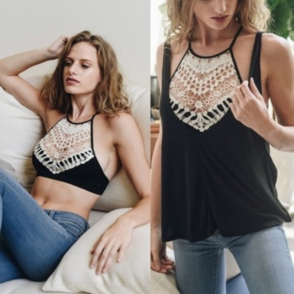 Other - BOHO Crochet Bralette - Black